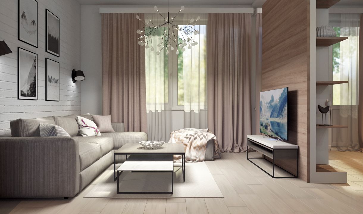 Проект загородного дома в скандинавском стиле. Гостиная