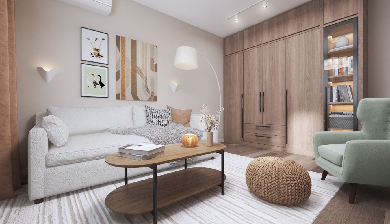 Трехкомнатная квартира в доме серии П-44. Гостиная