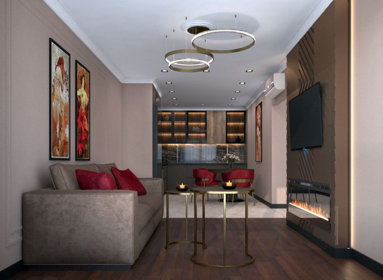 ЖК «Большая Очаковская 2». Проект квартиры в современном стиле. Кухня-гостиная