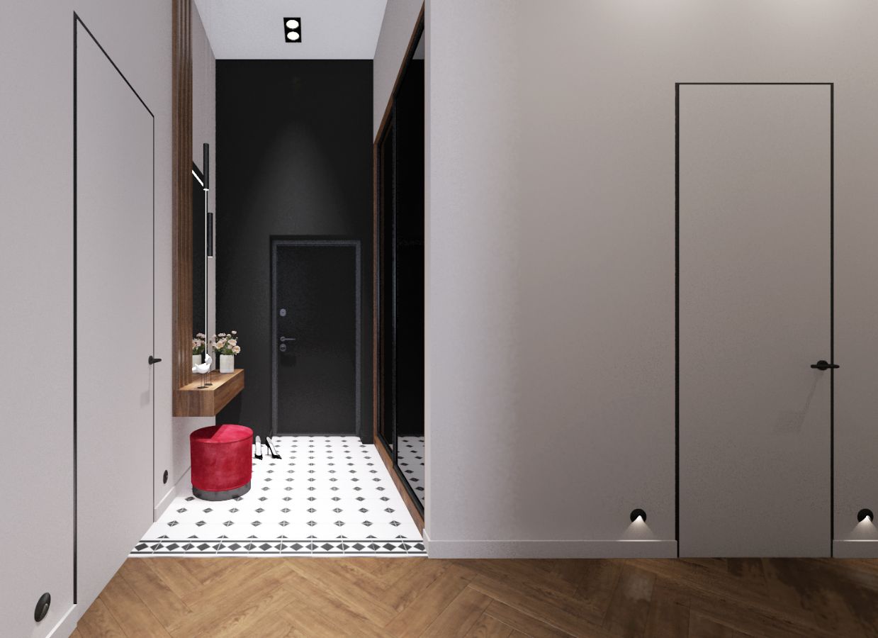 ЖК «Ильинские луга». Интерьер с контрастами в современном стиле. Прихожая