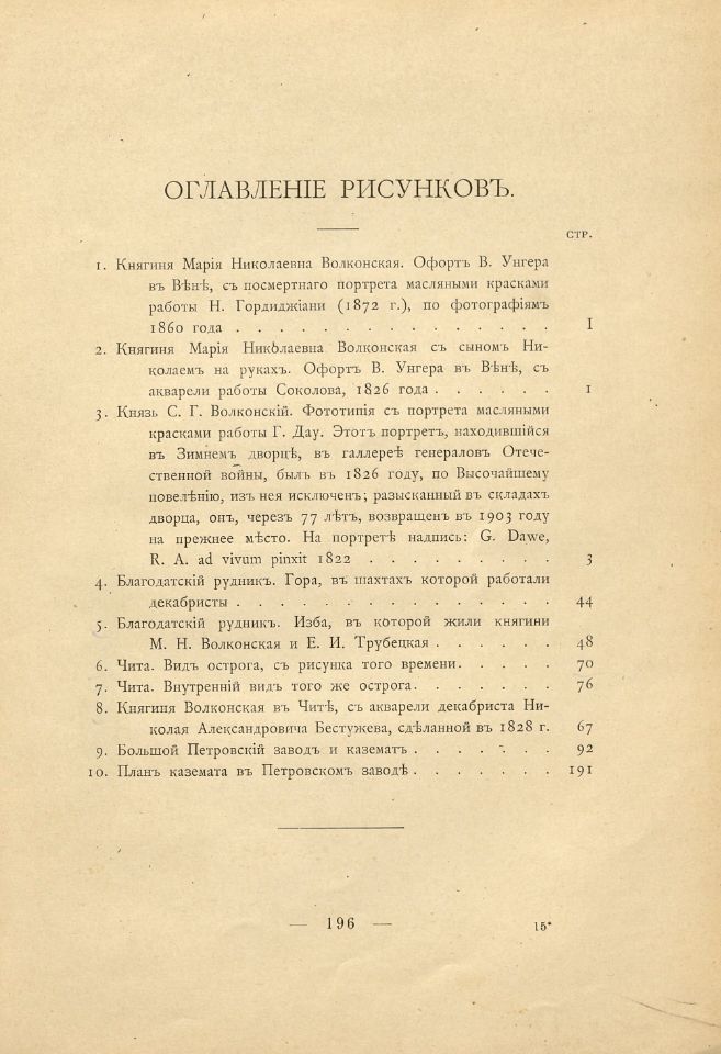 Волконская М. Н., Записки княгини Марии Николаевны Волконской = Memories de La Princesse Marie Wolkonsky : с предисловием и приложением издателя князя М. С. Волконского. – Санкт-Петербург : Экспедиция заготовления государственных бумаг, 1904. - XXXV, 212 с., [10] л. ил. ; 26 см. (инв. номер Р 210.235).