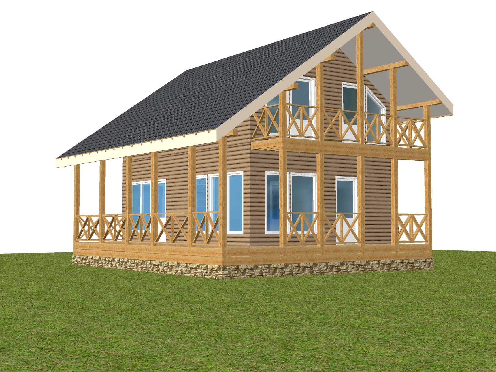 Дом с балконом и террасой