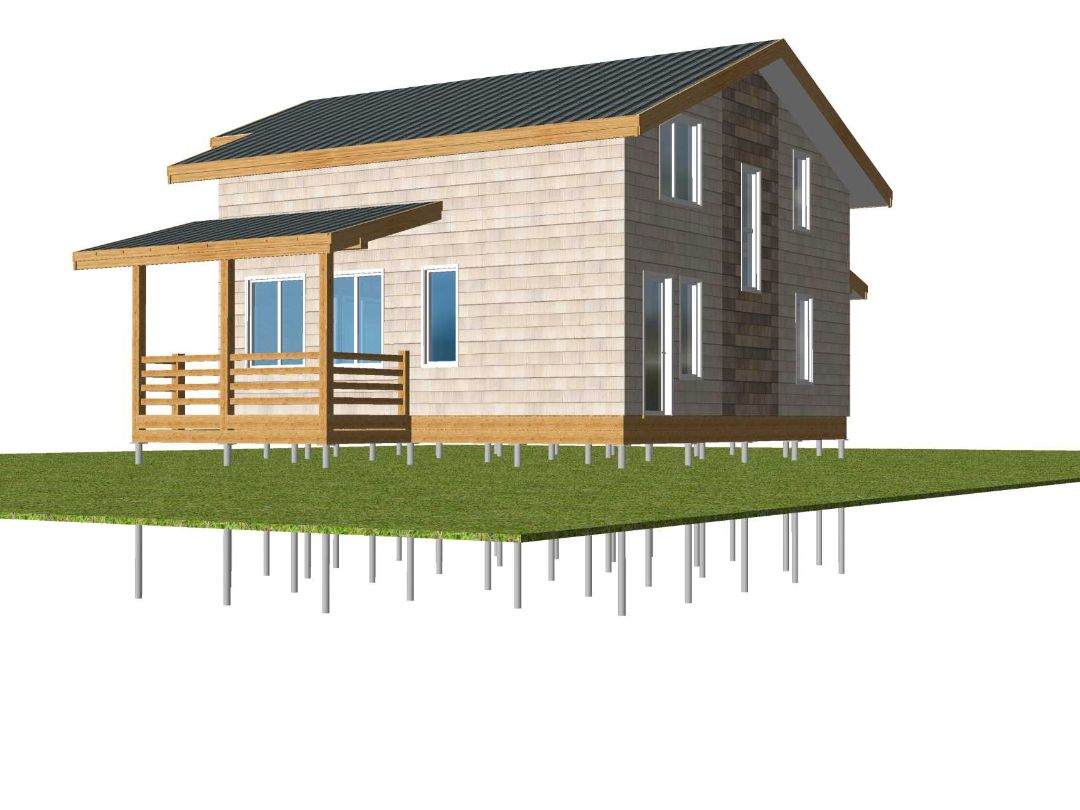 Дом с балконом и террасой