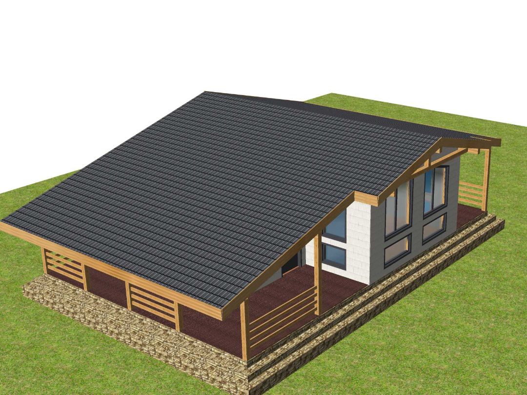 Пологая крыша дом над террасой