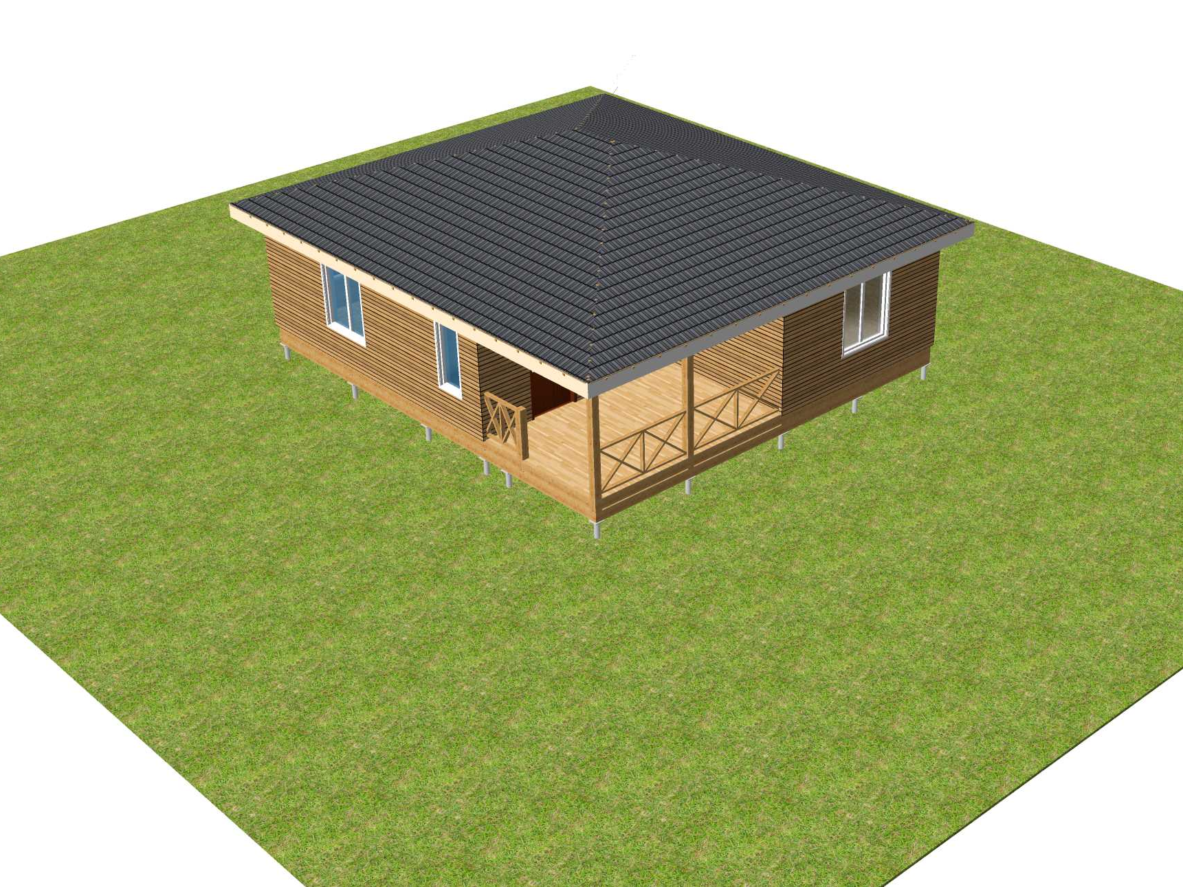 Каркасный дом с террасой по крышей