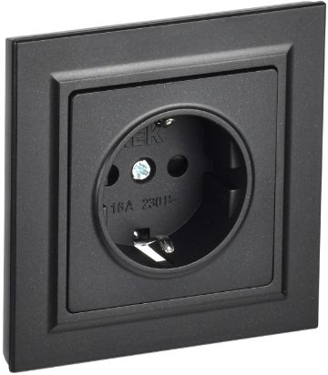 BRITE Розетка 1-местная с заземлением с защитными шторками 16А в сборе РСР14-1-0-БрЧ черный IEK