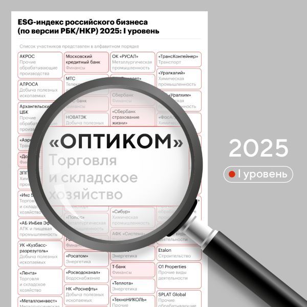 Второй год подряд «ОПТИКОМ» получает наивысший уровень ESG-индекса от РБК и НКР