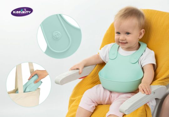 Во время кормления очень сложно сохранить одежду малыша сухой, что ведет к частым стиркам. Приучить кроху к аккуратности и чистоте с ранних лет поможет новый гибкий нагрудник Kidfinity. 