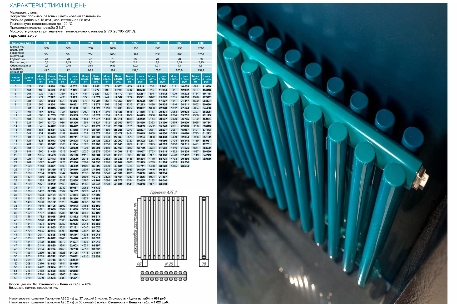 Цены на трубчатый радиатор отопления КЗТО Гармония А25 2