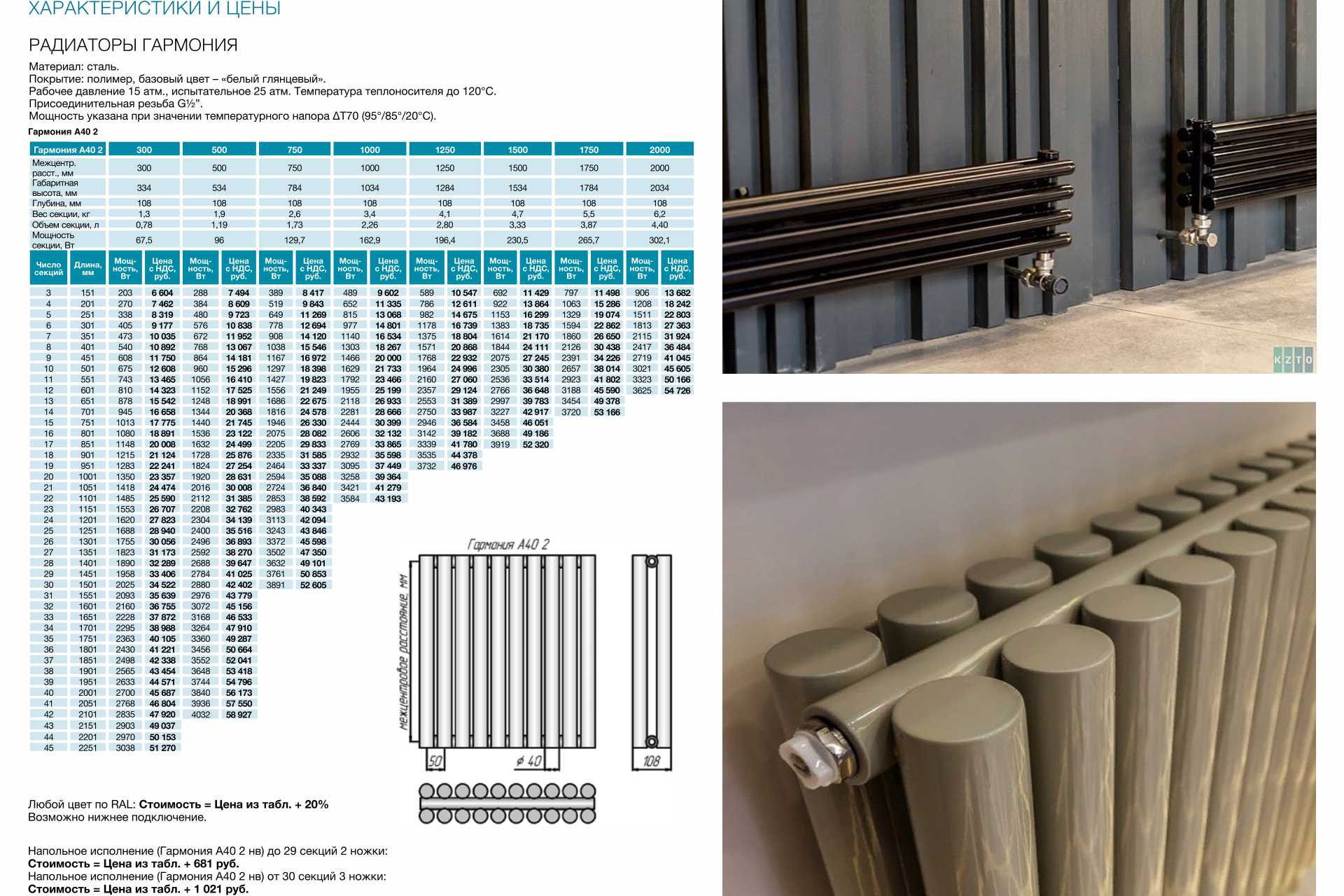 Цены на трубчатый радиатор отопления КЗТО Гармония А40 2