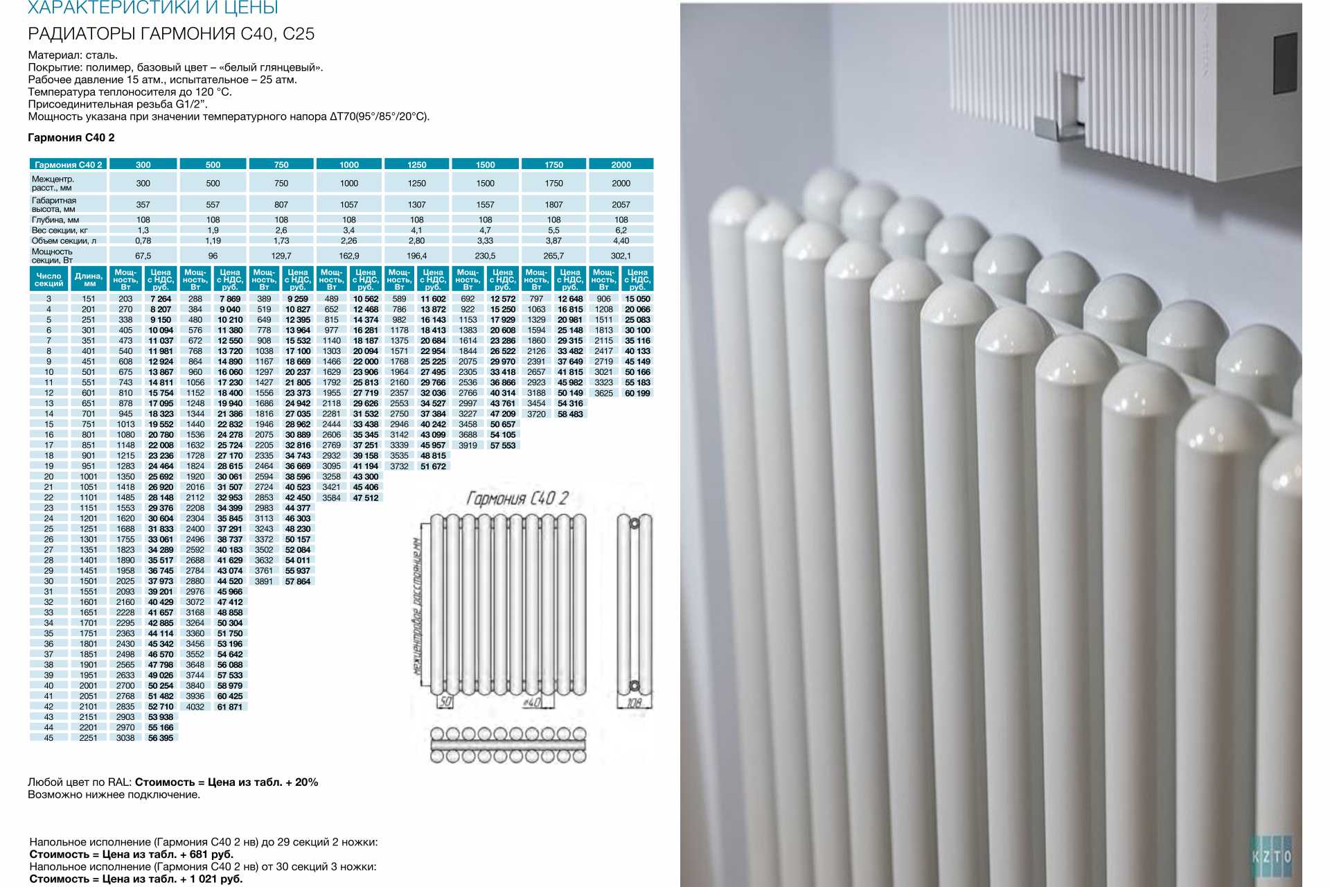 Цены на трубчатый дизайн радиатор КЗТО Гармония С40 2