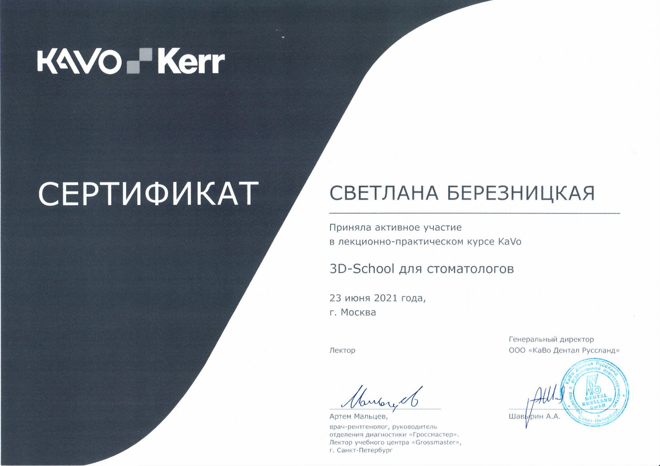 Сертификат Березницкая Светлана