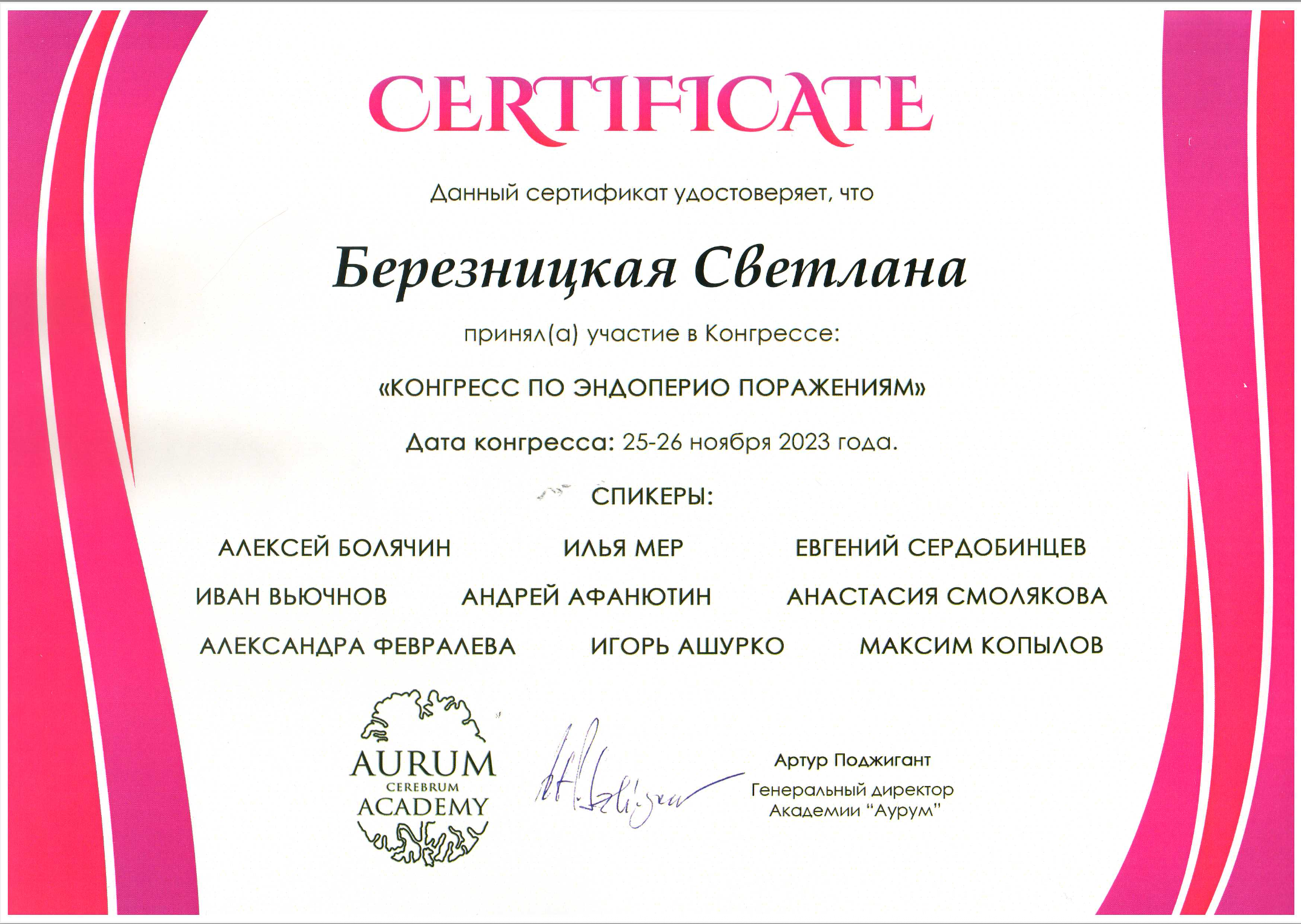Сертификат Березницкая Светлана