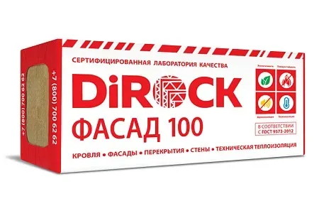 Минплита 100*600*1000мм 80 кг/м3 DiROCK ВЕНТ ФАСАД (4 шт/упак; 2,4 м2; 0,24 м3) 