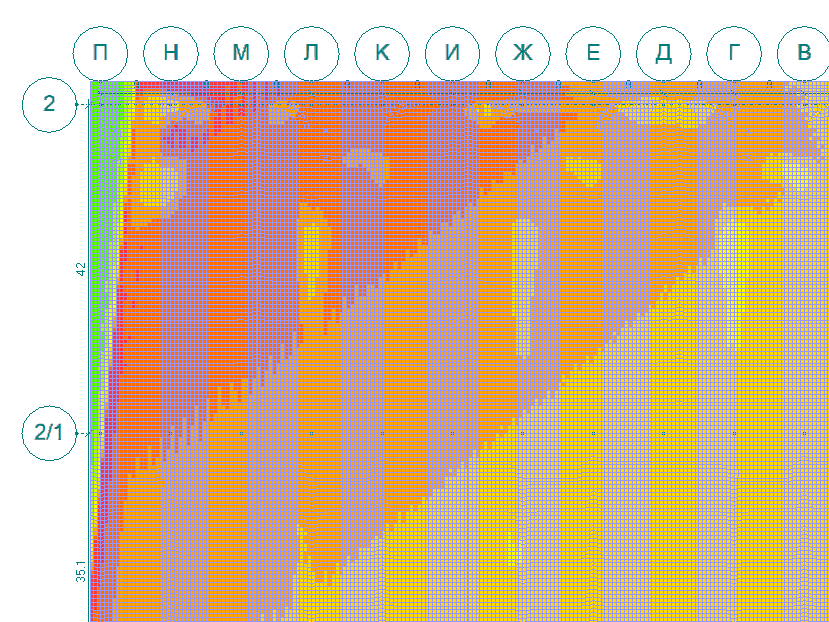 Изополя осадки плитного фундамента