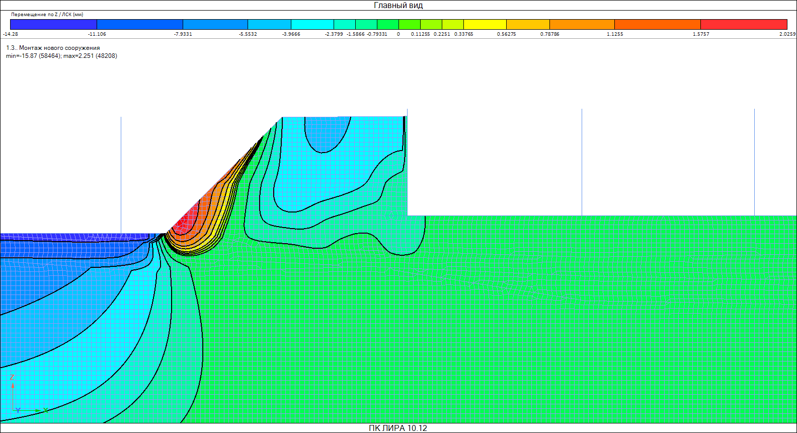 Изополя перемещений грунтового основания