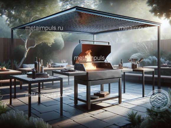 мангал с крышей и уличной мебелью