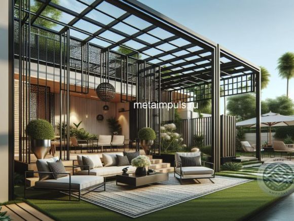 красивая терраса из металла и поликарбоната