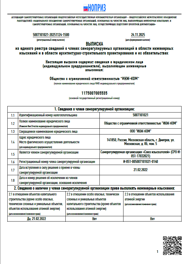Выписка из реестра СРО