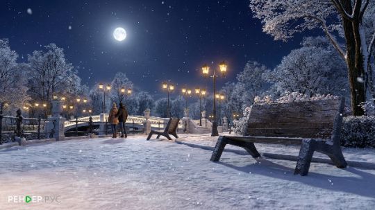 Скамья уличная - разработка дизайна и зимний render