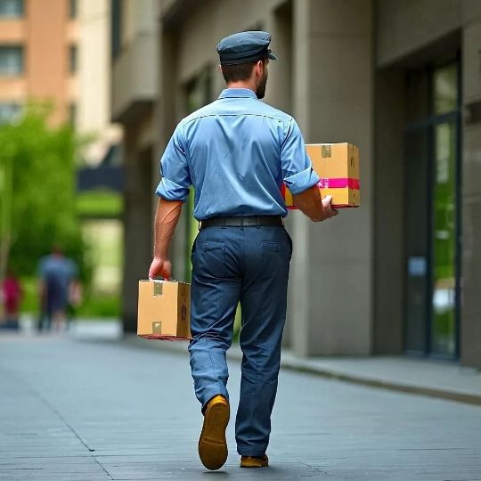 Доставщик идет по улице