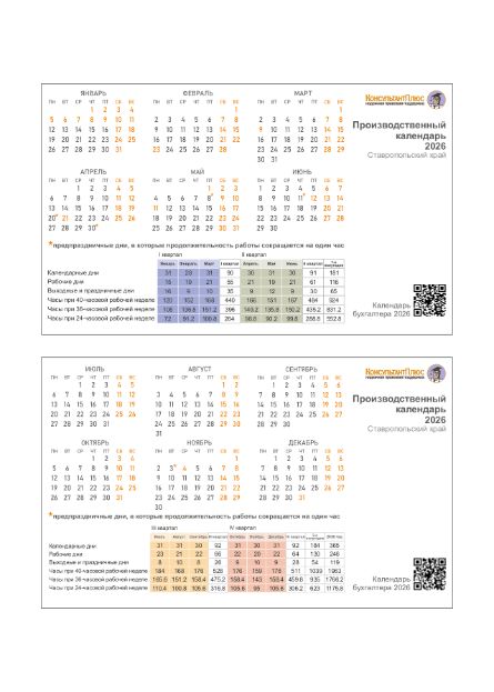 ПРОИЗВОДСТВЕННЫЙ КАЛЕНДАРЬ СТАВРОПОЛЬСКОГО КРАЯ