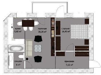 перепланировка квартиры 52м2 спб моховая ул после 3dplanirovka перепланировка 3d