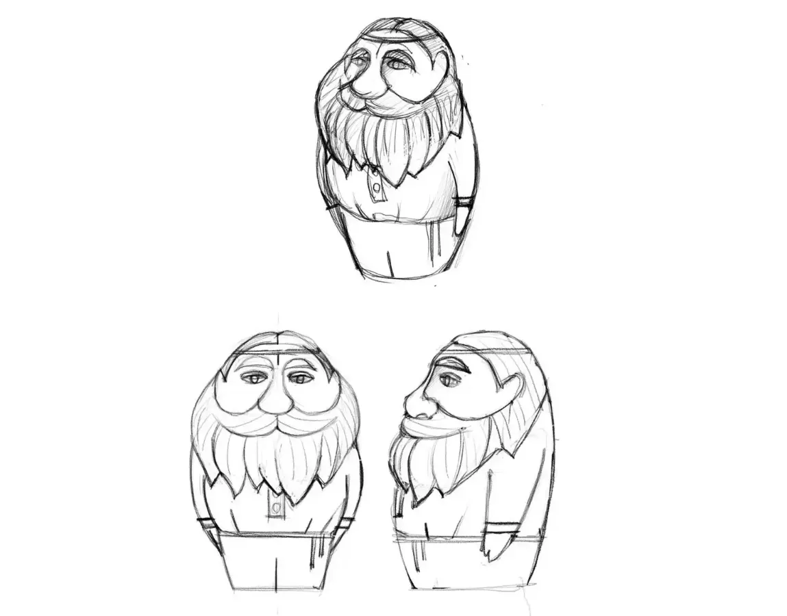 Эскиз фарфоровой фигурки деда в славянском стиле