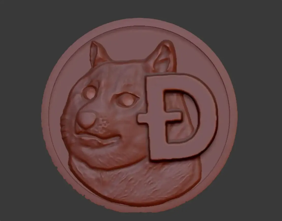 Шоколадная монета Dogecoin, выполненная в виде объемного рельефа