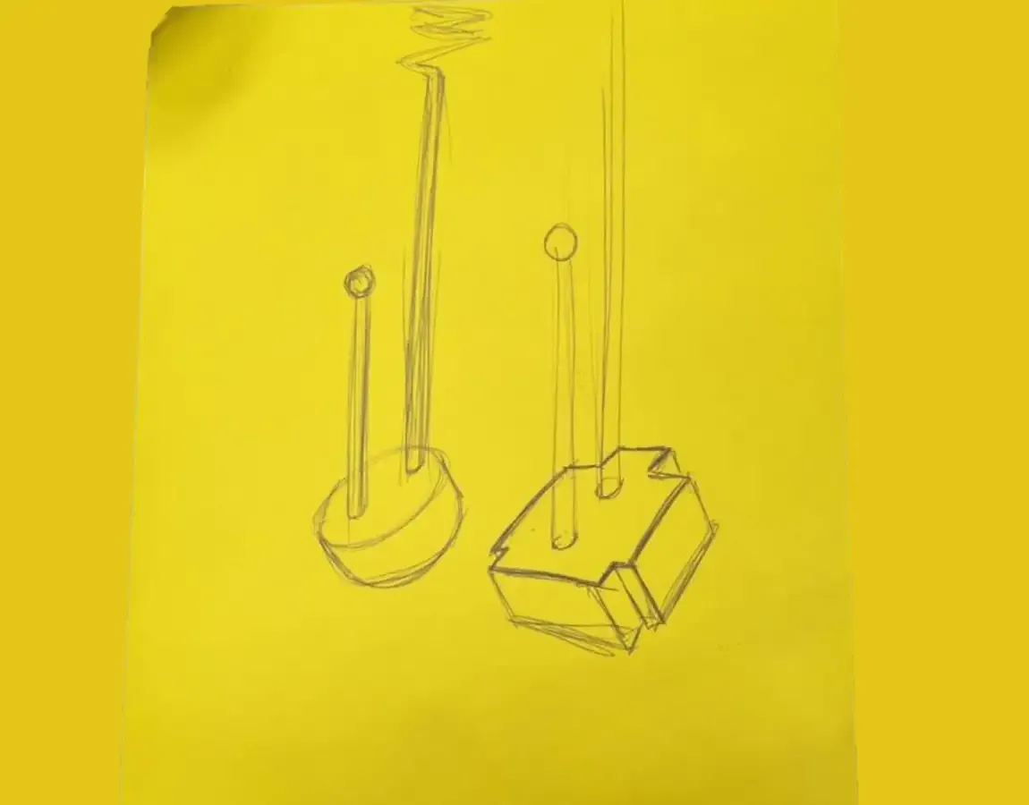 Ручной эскиз вариантов антенн для 3D-фигуры глаза — круглое и угловатое основание