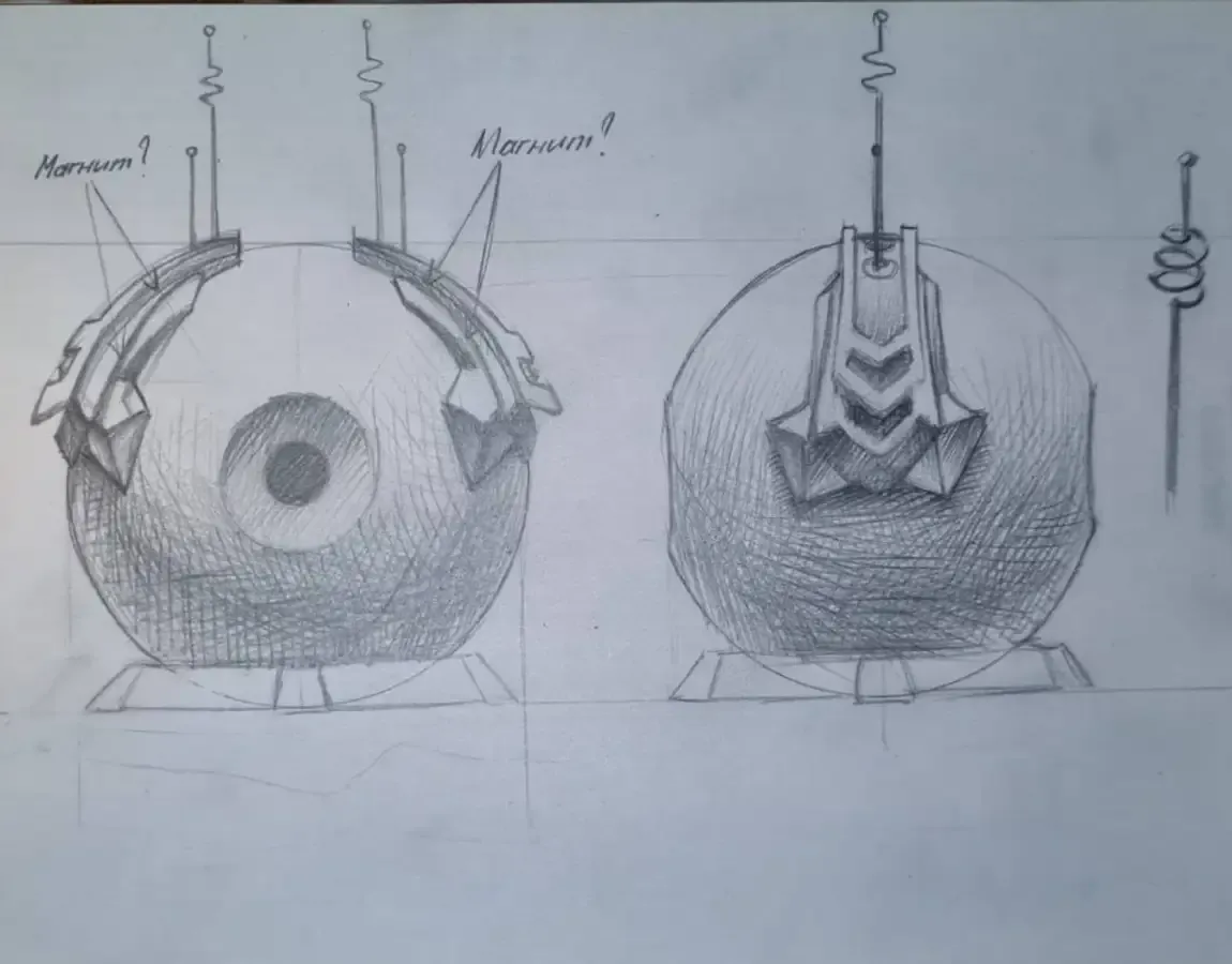 Ручной эскиз 3D-фигуры глаза с антеннами и защитным блоком на спине