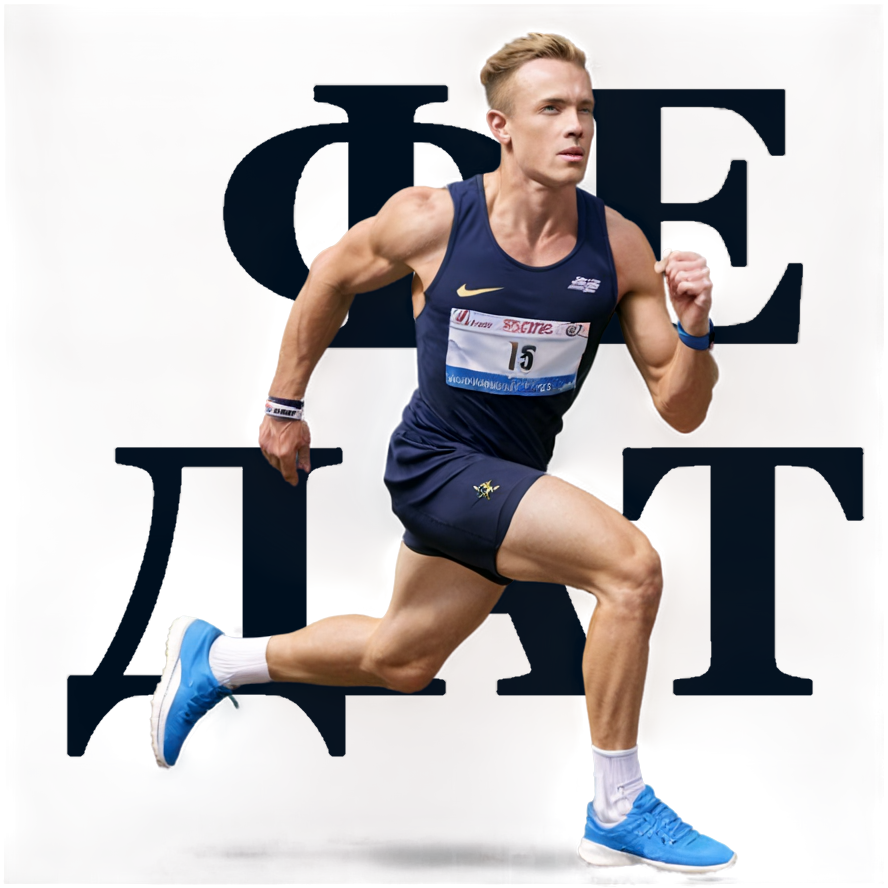 ФЕДАТ атлет бежит и на фоне написано ФЕДАТ