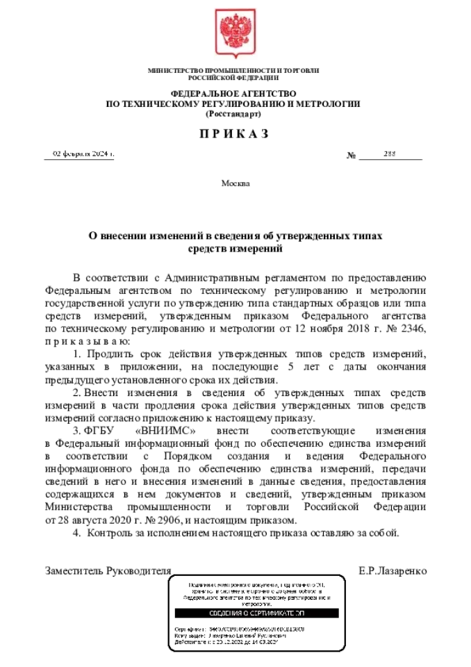 Сертификат о продлении УТСИ
