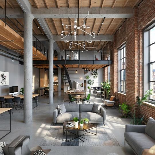 Бетонный мезонин в квартире с лестницей от ArtPickUp