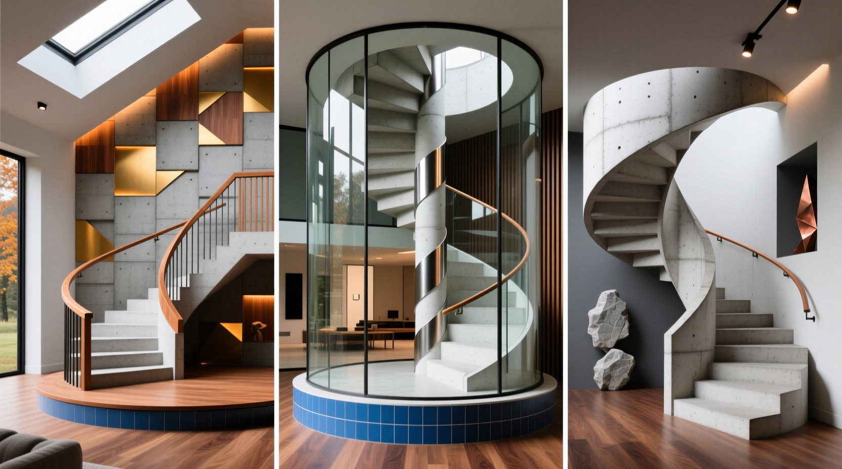 Сочетание бетона с деревом, стеклом и металлом