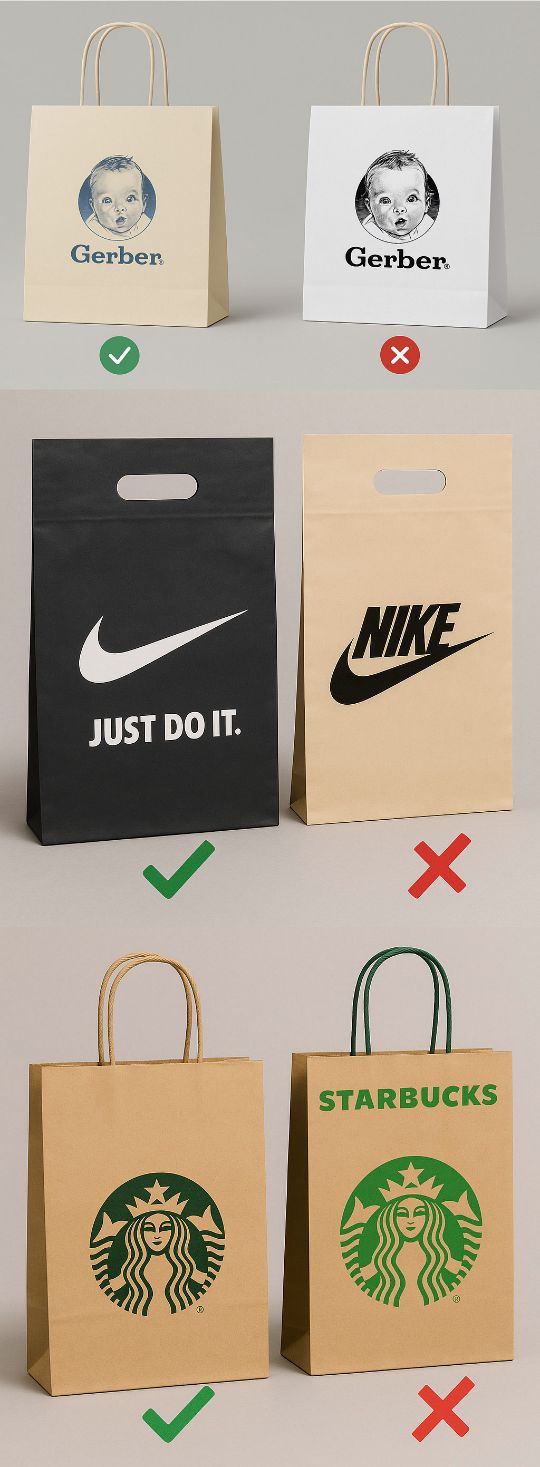 Правильное расположение и цвет логотипа на сумке