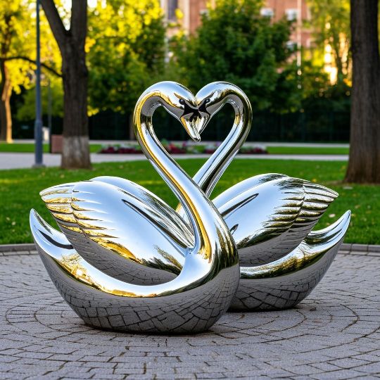 Лебеди, птицы, дизайнерская скульптура, для торгового центра, металлические скульптуры, изделия из нержавеющей стали на заказ. полированной нержавеющей стали. Парковая фигура, городская скульптура