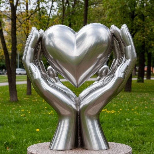 Сердце, скульптура из нержавеющей стали, металлические скульптуры из полированной нержавеющей стали. сделанные на заказ, под ключ. с доставкой по РФ. Парковая форма. Городская скульптура.