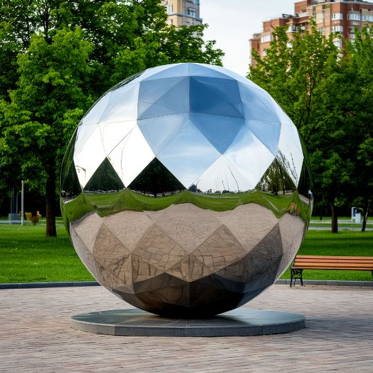 Изготовление скульптуры под заказ. Полигональная скульптура Металлическая скульптура, арт объект из нержавеющей стали. Шары из полированной нержавеющей стали.