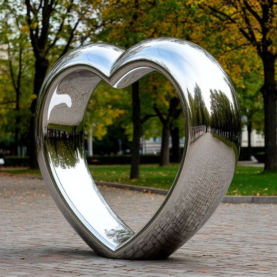 Сердце, скульптура из нержавеющей стали, металлические скульптуры из полированной нержавеющей стали. сделанные на заказ, под ключ. с доставкой по РФ. Парковая форма. Городская скульптура.