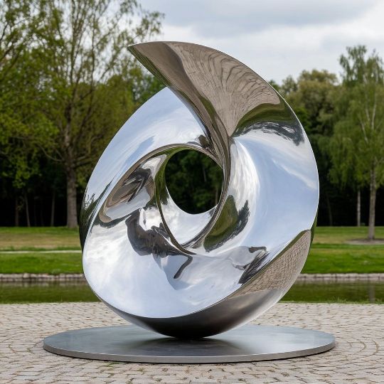 Абстракция. Изделие из нержавеющей стали, дизайнерская скульптура, для торгового центра, металлические скульптуры, изделия из полированной нержавеющей стали на заказ. Парковая фигура, городская скульптура, Полигональная.