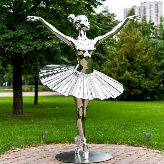 Балерина, спорт, дизайнерская скульптура, для торгового центра, металлические скульптуры, изделия из нержавеющей стали на заказ. полированной нержавеющей стали. Парковая фигура, городская скульптура