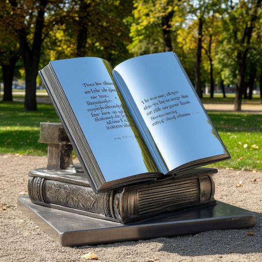 Арт объект книга из нержавеющей стали. Городская скульптура. Парковая фигура. Доставка по России. Изготовление скульптур на заказ.