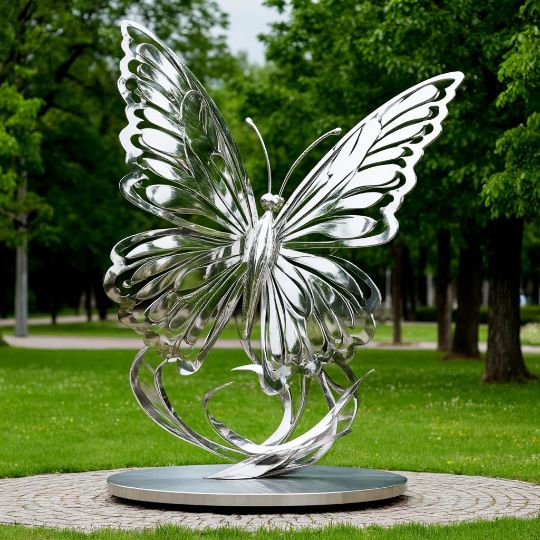 Бабочка для детской площадки из нержавеющей стали, дизайнерская скульптура, для торгового центра, металлические скульптуры, изделия из полированной нержавеющей стали на заказ. Парковая фигура, городская скульптура