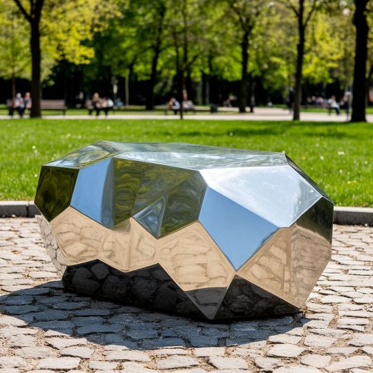 Камни скульптура из нержавеющей стали, металлические скульптуры из полированной нержавеющей стали. сделанные на заказ, под ключ. с доставкой по РФ. Парковая форма. Городская скульптура