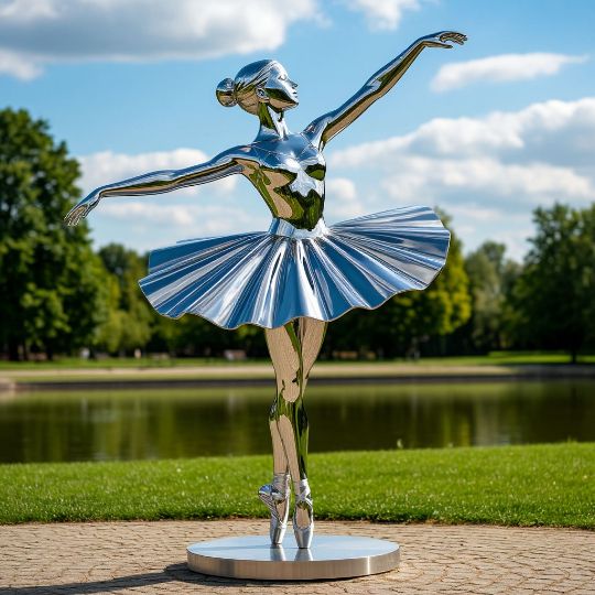 Балерина, спорт, дизайнерская скульптура, для торгового центра, металлические скульптуры, изделия из нержавеющей стали на заказ. полированной нержавеющей стали. Парковая фигура, городская скульптура