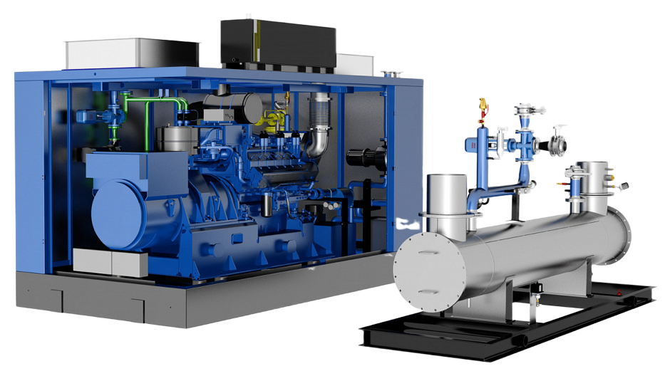газовый генератор большой мощности промышленный, поршневой ДВС, теплообменник, экономайзер