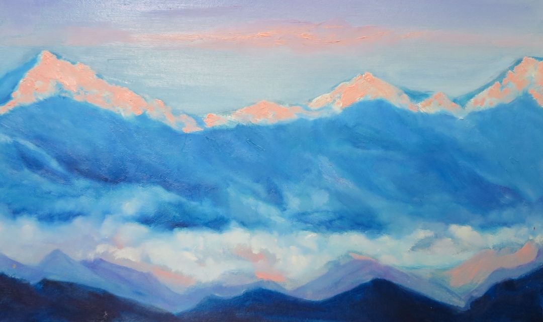 КАНЧЕНДЖАНГА В РОЗОВОМ СВЕТЕ / холст, масло/30х50/2017