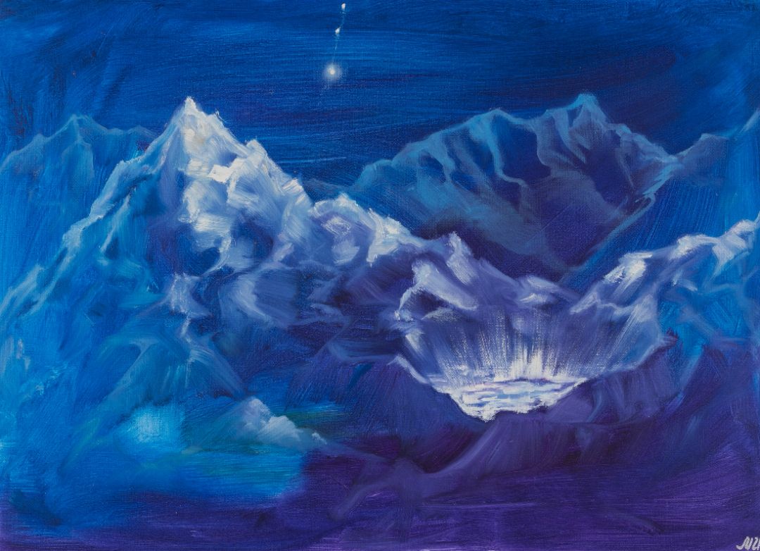 СВЯЩЕННОЕ ОЗЕРО В ГОРАХ /специальная бумага, масло /39х54/2024