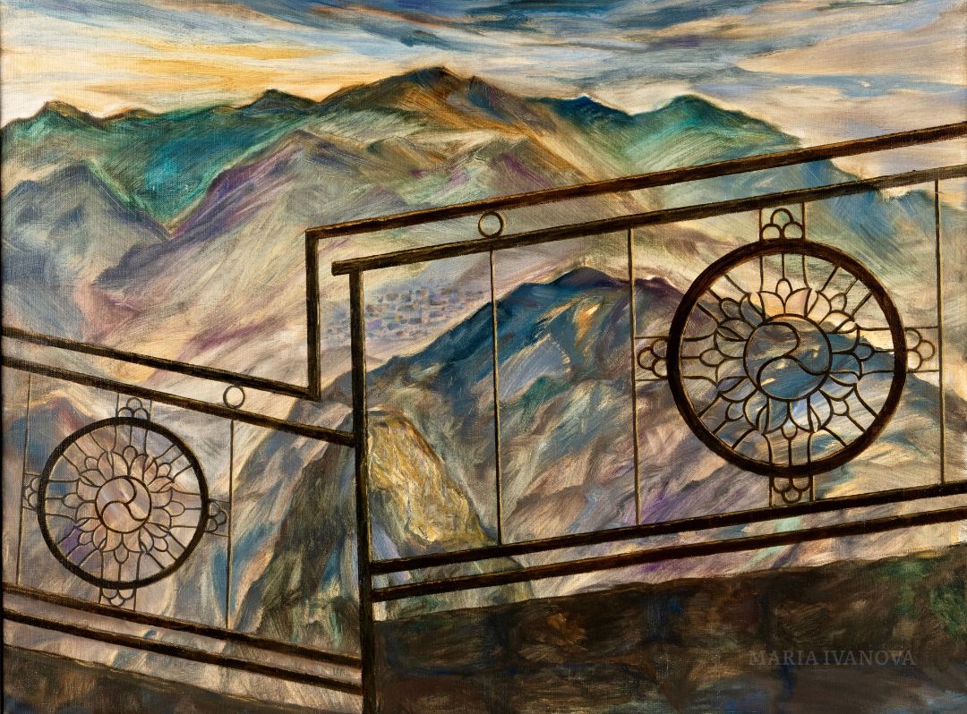 КОЛЕСО ДХАРМЫ В ЗОЛОТОМ ЛУЧЕ СОЛНЦА/ холст, масло/60х80/ 2024